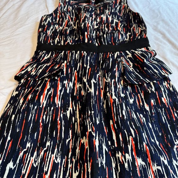 Milly Dress Olivia Silk Linen Sheath Peplum Sleeveless Career Black Red Size 8 - Picture 3 of 12